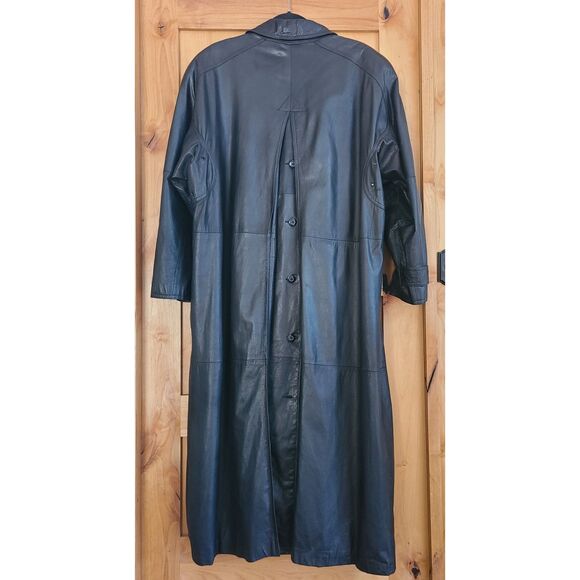 Italian Design J Walden Vintage Leather Trench Coat Sz 40 Black 52" Long‎ - Picture 2 of 11
